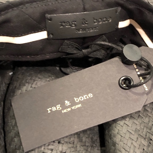 NWT Rag & Bone Black Ohara Straw Cowboy Hat Red Leather Hatband & Strap SM $250 - Picture 6 of 6